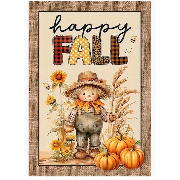 Happy Fall Garden Flag 12x18in Double sided Burlap - Picture 1 of 1